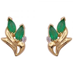 0.98ctw Emerald & Diamond Stud Earrings 14K