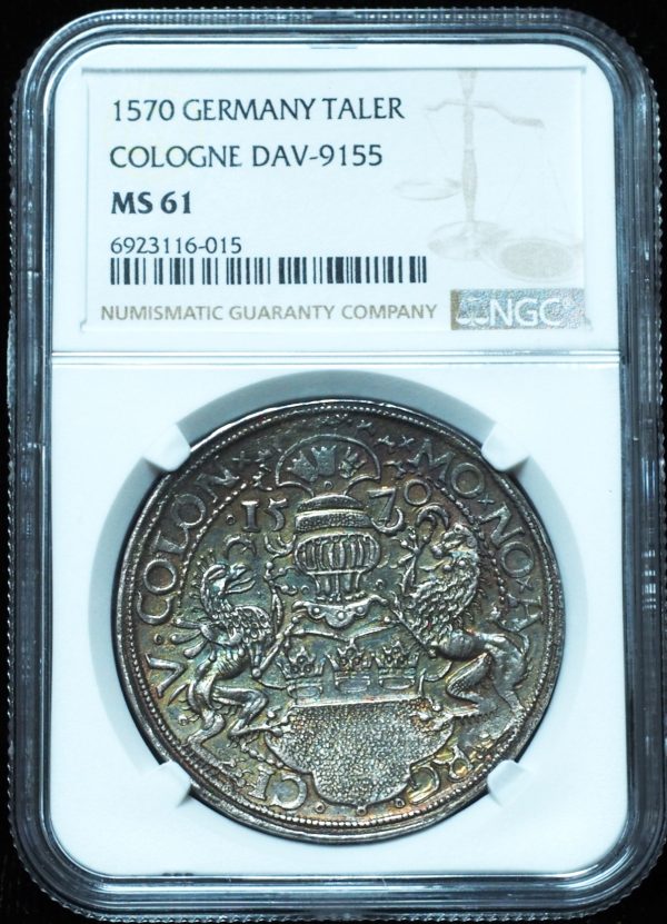 1570 Germany Cologne Taler MS61 NGC Top Pop Beautifully Toned