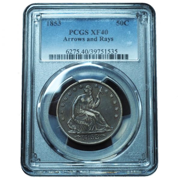 1853 Seated Liberty Half Dollar Arrows & Rays XF40 PCGS