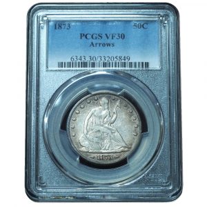 1873 Seated Liberty Half Dollar Arrows VF30 PCGS