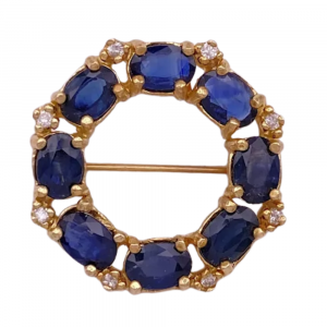 5.28ctw Sapphire Circle Brooch Pin 14K