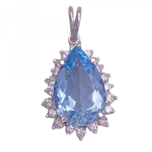 6.69ctw Pear Aquamarine Diamond Halo Necklace 14K (2)