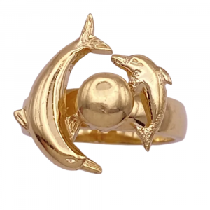 Double Dolphin SPINNER Ring 14K Gold