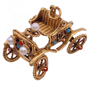 Jeweled Vintage Automobile Carriage Charm 14K (1)