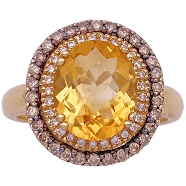 Le Vian Double Diamond Halo Citrine Ring 14K Gold 4.35 Carat TGW