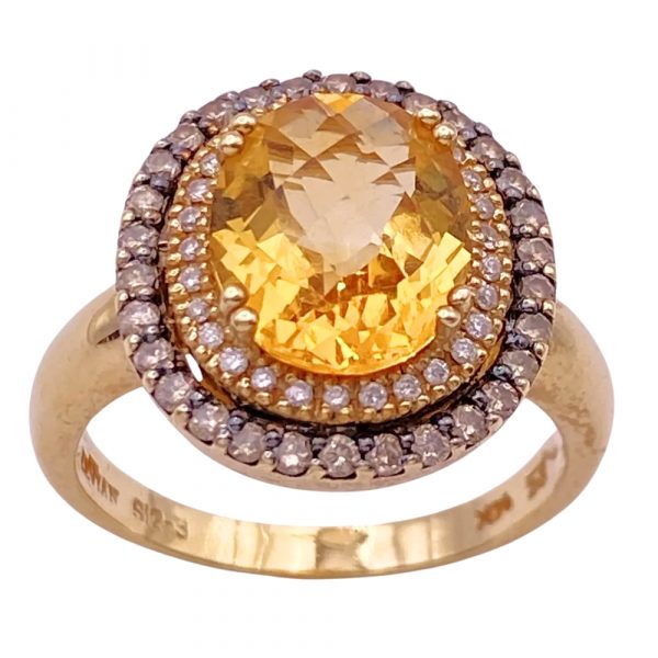 Le Vian Double Diamond Halo Citrine Ring 14K Gold 4.35 Carat TGW front profile