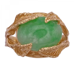 Nature inspired Apple Green Jade Ring 14K (2)