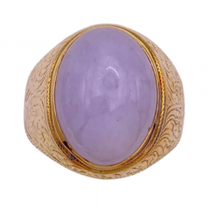 Oval Cabochon Lavender Jade Mens Ring 14K (2)