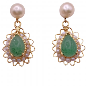 Pearl & Green Jade Dangle Earrings 14K (2)