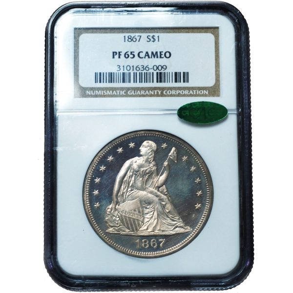 Proof 1867 Seated Liberty Dollar PF65 Cameo NGC & CAC