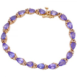 Tanzanite and Diamond Bracelet 14K Gold 7.98 Carat TGW, 6.25 Inch Length