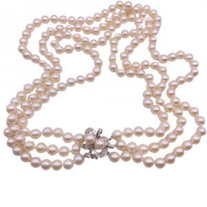 Triple Strand Cultured Pearl Necklace 14K (2)