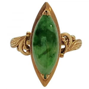 Victorian Green Jade Navette Ring 14K (2)