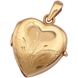 Vintage Heart Locket Pendant 14K Gold Hand Engraved